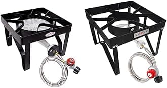 GasOne 200K BTU Propane Burner & B-5200K Outdoor Cooker with Steel Braided Hoses Propane Burners Camp Stoves