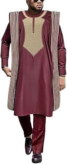 HDAfrican Mens Clothing Traditional Wedding Attire Embroidery Agbada Boubou Caftan Nigerian Male Clothes Set