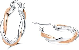 Silver Hoop Earrings for Women Girls, Sterling Silver Hoops Sleeper Huggies Earrings, Hypoallergenic Twist Earring Cubic Zirconia Jewellery Gift, Gold/Rose Gold/Blue/Black/Red - 15/20mm