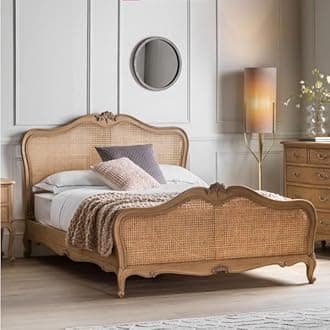 Quick Artsy Solid Mango Wooden King Size Bed with Rattan Headboard & Without Storage for Bedroom, Hotel & Home, Natural Finish Crafted with Intricate Cane Detailing.