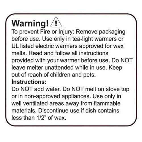 100 Wax Melt Warning Labels