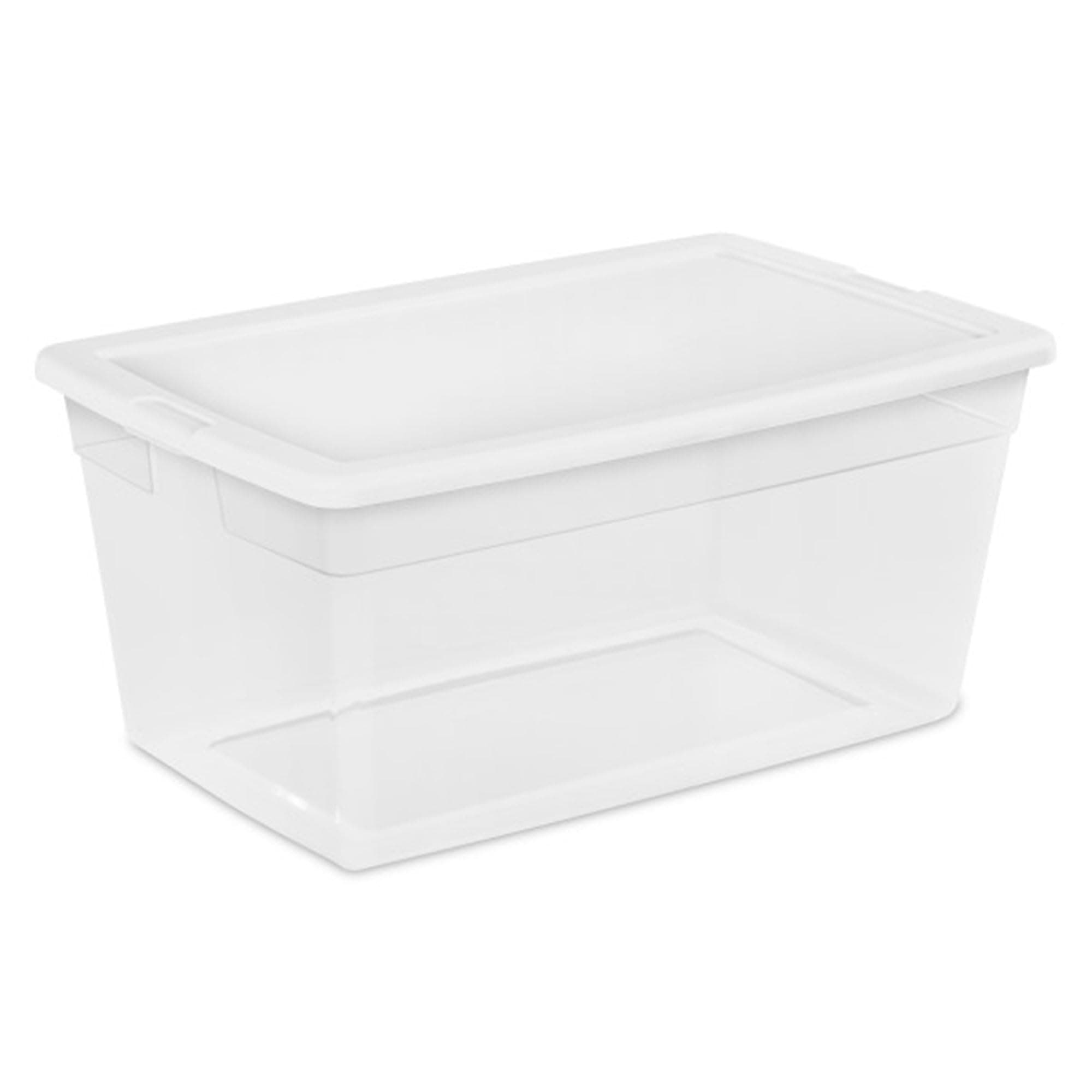 Sterilite 90 Qt Storage Box, Stackable Bin with Lid, Plastic Container to Organize Clothes, Blankets, Towels in Closet, Clear with White Lid, 1-Pack