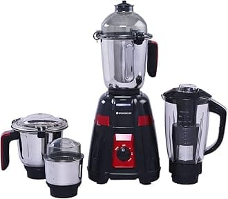 Wonderchef Platinum 750W Mixer Grinder | 4 Stainless Steel Jars with Fruit Filter Jar | Powerful 750W motor | 3-Speed & Pulse Function | Anti Skid Feets | 5 years warranty on motor | Black & Red