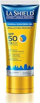 La Shield Pollution Protect SPF 50 Mineral Sunscreen Gel | PA+++ | Lightweight & Oil free | Moisture boost formula | Water resistant| All Skin types |Dermatologist Tested | 50g