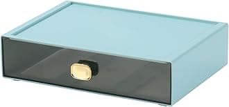 Spacious Desk Drawers, Stackable Desktop Organizer, Plastic Storage Box for Office, School & Home Supplies (1 Large Drawer, Cyan)