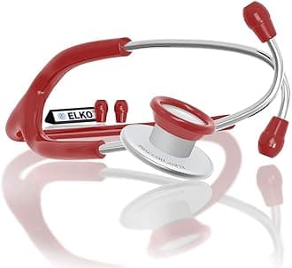 - ELKO EL-130 DECI-TONE Aluminium Head Acoustic Stethoscope For Doctors, Nurses & Medical Students | Dual Head Lightweight Chest Piece With U-Shaped Latex-Free PVC Tubing | Soft Sealing Ear Knobs (Red)