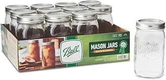 Ball Wide Mouth Clear Glass Canning Quart 32 Oz Mason Jars with Lids, 12 Pack