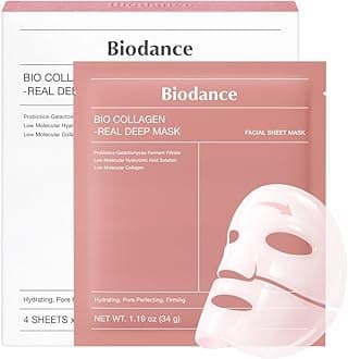 BIODANCE Bio-Collagen Real Deep Face Mask 4 Pcs | Hydrogel Overnight Mask | Pore Minimizing and Elasticity Improvement | Korean Face Mask for Glass Skin | Korean Skincare, Easter Gifts