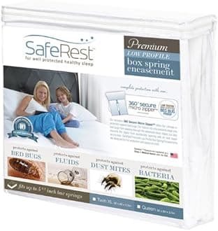 SafeRestPremium Low Profile Box Spring Encasement - Lab Tested Bed Bug Proof, Dust Mite Proof and Waterproof - Breathable, Noiseless and Vinyl Free - 5.5" - Twin Extra Long (XL)