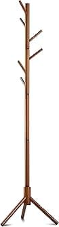 MELDEVO Wooden Tree Coat Rack Stand, 6 Hooks - Super Easy Assembly NO Tools Required - 3 Adjustable Sizes Free Standing Coat Rack, Hallway/Entryway Coat Hanger Stand for Clothes, Suits, Accessories