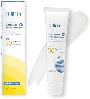 Plum 2% Niacinamide & Rice Water Sunscreen SPF 50 PA+++ | for Oily, Dry & Combination Skin | UVA/UVB Protection | Reduces Tan & Brightens Skin | No White Cast & Non-Sticky | for Women & Men | 15g
