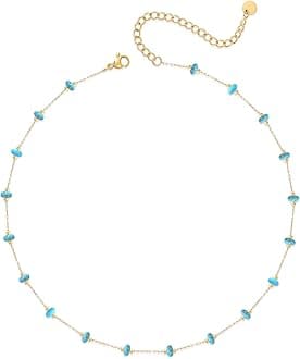 YADUDA Natural Stone Choker Necklace for Women 18K Gold Plated Beaded Necklace Turquoise Malachite Carnelian Aventurine Purple Crystal Stone Tiny Birthstone Choker