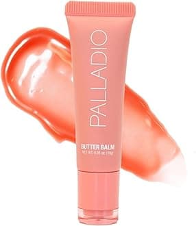 Palladio Butter Balm - Hydrating Lip Balm with Sheer Tint, Aloe, Peptides, Shea Butter, and Vegan Formulation for Instant Moisture, Shine, and Soothing Lip Care, Peaches & Cream
