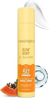 Aqualogica Glow+ Dewy Sunscreen with Vitamin C, Hyaluronic Acid & Papaya Extract | SPF 50 PA++++ Broad Spectrum UVA/UVB Protection, Brightening, Hydrating, Lightweight & No White Cast Protection, 50g