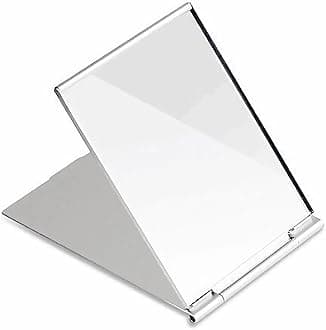 G2PLUS Portable Folding Vanity Mirror Single Side Travel Shower Shaving Mirror, 4.9' x 3.7' x 0.2' (Silver White)