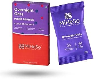 Overnight Oats 60g | Wholegrain Premium Oats | No Preservatives| Loaded with Super Seeds | High Protein, Calcium and Fibre Content (Mixed Berries - Sampler)