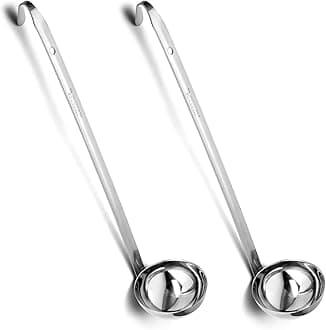 Pleafind 2 Piece Kitchen Ladle Spoon, 4 Oz Stainless Steel Soup Ladle with Hook, Hangable, Non-Stick and Easy to Clean, Can be used as Soup Ladle, Sauce Ladle, Stirring Spoon