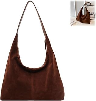 Suede Tote Bag for Women, Womens Purse Slouchy Hobo Handbag Brown Retro Top Handle Bag, Fashion Shoulder Satchel Work Bags