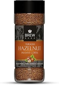 BREWSAGA Turkish Hazelnut Instant Coffee | 50g Granules, Makes 30 Cups | 100% Arabica, Freeze-Dried, Flavored Coffee Powder | No Added Sugar | Nutty & Aromatic | Perfect for Home or Office