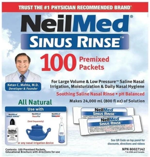 Sinus Rinse All Natural Relief Premixed Refill Packets 100 Each