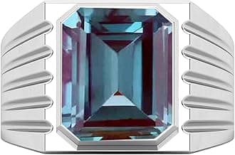 925 Sterling Silver Emerald Cut Alexandrite Ring For Men Statement Ring Color Chang Alexandrite Ring Best Gift For Him June Birthstone Signet Ring (Rose Gold) size N (7)