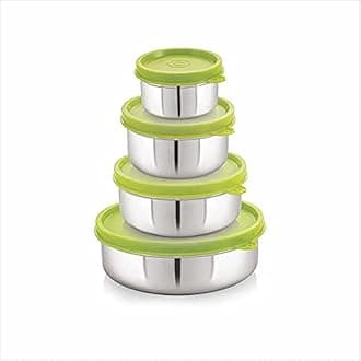 STEELLOCK Stainless Steel Airtight Container | Leak Proof Container/Storage/Lunch Box with Lid | BPA Free, Durable & Rust-Proof | SL-11-22-32-42-set of 4, 120ml, 250ml, 500ml & 700ml each, Green