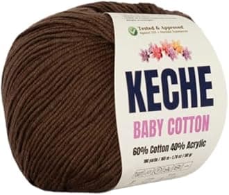 Keche Baby Cotton, 60% Cotton 40% Acrylic Yarn, Soft Cotton Yarn for Crochet and Knitting, Amigurumi Yarn 1 Skein/Ball 1.76 Oz (50g) / 180 Yrds (165m) - Brown