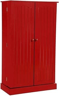 Red Wooden Kitchen Pantry Cabinet Storage Tall Organizer Food Cupboard Shelves Shelf Door Furniture Solid Wood Laminated MDF Particleboard 23.2" W x 12" D x 40.7" H