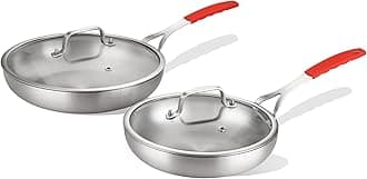 DELARLO Tri-ply Stainless Steel Frying Pan Set with Lid 8" 10" large Skillets Induction Chef's Pan,Pots and Pans Set Kitchen Cookware Set Dishwasher and Oven Safe