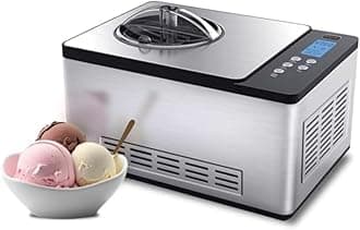 Ice Cream Maker Machine Automatic 2.1 Qt. with Built-In Compressor, LCD Digital Display & Timer, No Pre-Freezing, ICM-200LS, Stainless Steel