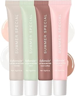 4Pcs Summer Tinted Lip Butter Balm - Ultra-Hydrating, Nourishing Lip Care with Natural Ingredients, Soothes & Softens Dry Lips, Birthday Cake with Slight Shine (Vanilla+Mint+Coffee+Cake, 4Pcs)