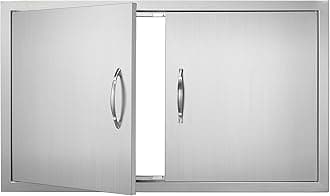 VEVOR BBQ Access Door, 36W x 21H Inch Double Outdoor Kitchen Door, Stainless Steel Flush Mount Door, Wall Vertical Door with Handles, for BBQ Island, Grilling Station, Outside Cabinet, Silver