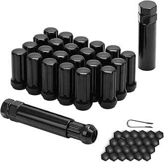 Acorn M14x1.5 Black Lug Nuts - 2" Tall, Set of 24 pcs, 2 Socket Keys, 14mmx1.5