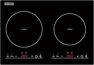 Empava Electric Stove Induction Cooktop Horizontal with 2 Burners in Black Vitro Ceramic Smooth Surface Glass 120V, 12 Inch
