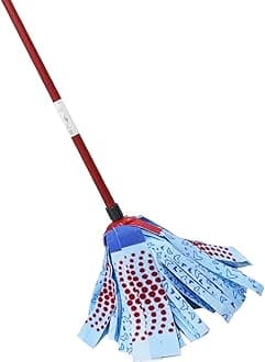 Vileda 3action Supermocio Floor Mop with a Stick, Versatile, Red Spot Eraser, Blue Microfibre, 3d Red Spots, 14 X 7 X 157 Cm