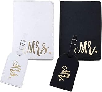 mr and mrs passport covers and luggage tags gift set, couple passport holder for honeymoon