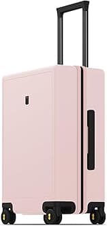 Suitcase Hand Luggage Lightweight 100% PC Trolley Case Micro-Diamond Textured Design, Carry on Luggage with 8 Spinner Wheels, TSA Approved Hard Shell(55cm, 40L,Light Pink)