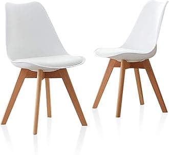 TUKAILAi 2× White Dining Chairs with Upholstered Padded Seat & Solid Beech Legs, 2PCS Lounge Kitchen Chairs for Stylish Living Room & Commercial Dining Room