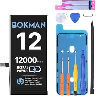 bokman for iPhone 12/12 Pro Battery Replacement, 12000 mAh High Capacity Li-ion Polymer Battery with All Tool Kits