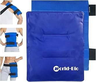 WORLD-BIO Large Gel Ice Pack Wrap for Injuries, Reusable Cold Compress Therapy Ice Pack with Straps for Swelling, Bruises, Hip, Knee Replacement Surgery, Back, Shoulder,11" x 14" Blue