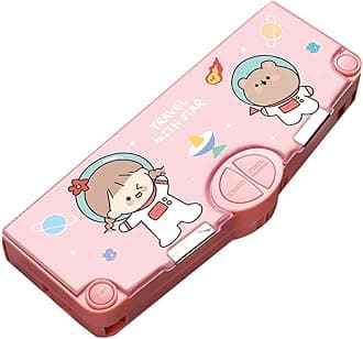 Minache Multifunction Pencil Case, Pencil Box with 2 Compartments for Students - Cartoon Pattern Stationery Set with Pop Out Scissors and Pencil Sharpener - one size