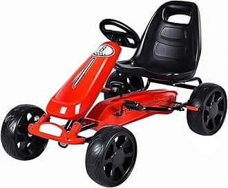 Costzon Kids Go Kart 4 Wheel Drive Ride On Toy Pedal Car for Kids Racer Pedal Car Adjustable Seat Clutch Brake EVA Rubber Wheel Pedal Go Kart for 3-8 Years Old Kids (Red)