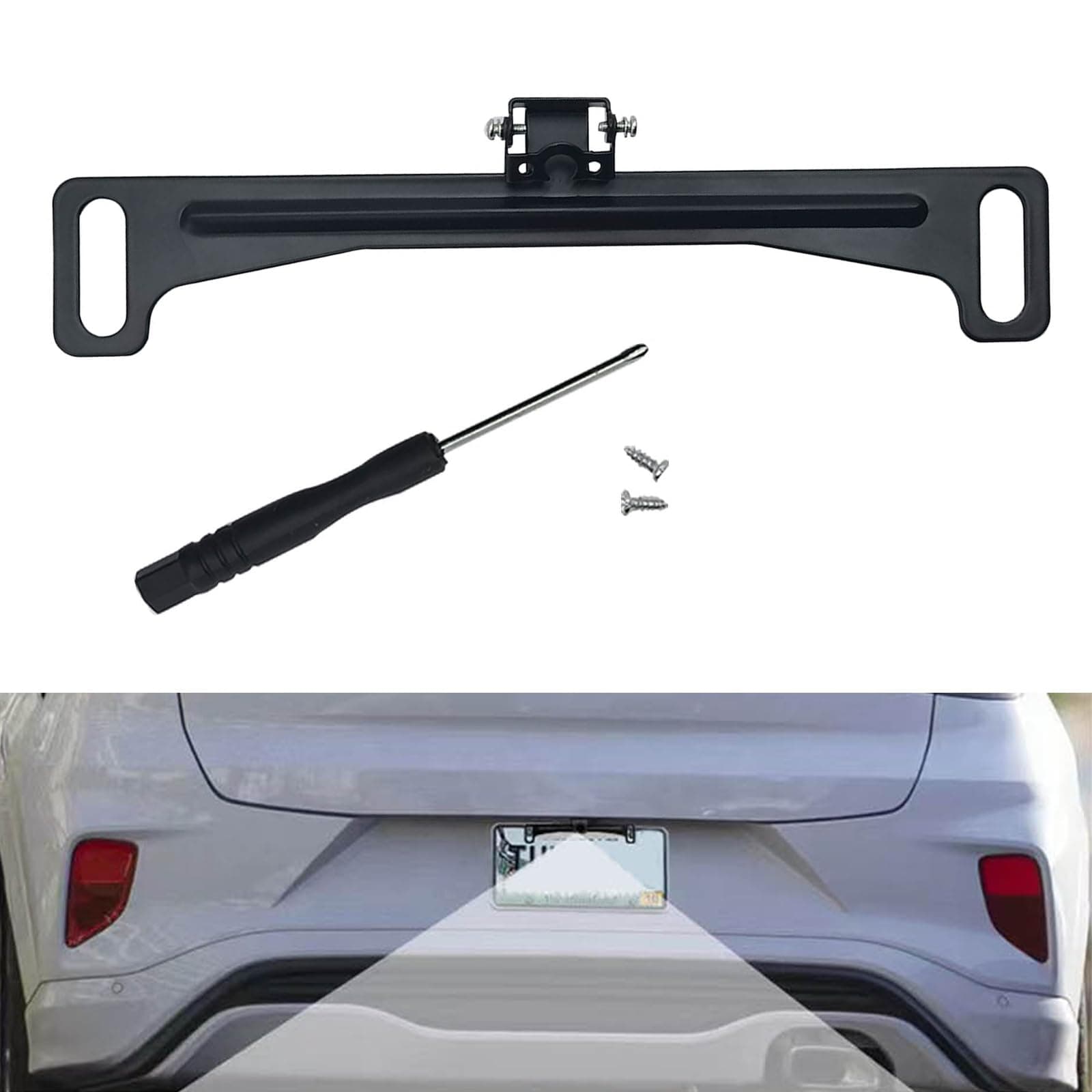 1 PC Car Rear View Camera License Plate Bracket, Universal Car Dash Cam Mirror Camera Kit Rearview Camera Mount, Installation Holder for Backup Camera Reverse Camera (Black)