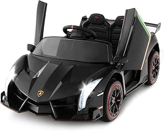 OLAKIDS 2 Seater Kids Ride On Car, 12V 4WD Licensed Lamborghini Veneno Electric Vehicle with Remote Control, Toddlers Battery Powered Toy Gift with 2 Speeds, Rocking Mode, Music, USB, MP3 (Black)
