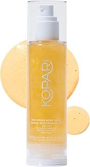 Kopari Sun Shield Body Glow, Broad Spectrum SPF 50, Lightweight Shimmering Gel Texture Absorbs Quickly, Non Sticky, Glowing Results, Gold 5 oz
