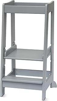 Stepup Baby Toddler Step Stool - Adjustable Height Kids Helper Step Stool, Durable, Non-Slip and Bathroom Sink, Platform for Kitchen, Toddler Tower for Exploration and Growth - Grey