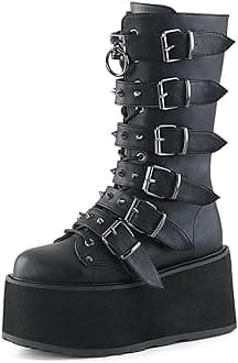 ZKXYFFS Platform Ankle Boots for Women Chunky High Heel Booties Goth Round Toe Combat Wedges Boots Buckle Studded Motorcycle Booties