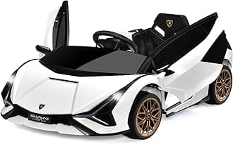 COSTWAY 12V Kids Electric Ride on Car with Remote Control, LED Lights, MP3, Music, Spring Suspension, Licensed Lamborghini Battery Powered Toy Vehicle for Boys and Girls (White)