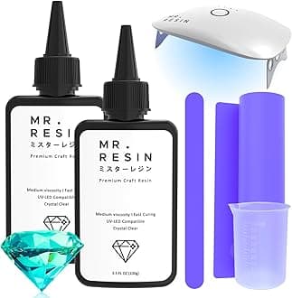 UV Resin Kit with Light - Mr. Resin (250g) Use for : Doming, Rock Painting, Molds, Keychain Making, Jewelry Making, Crystal Clear and Fast Curing with UV Lamp and Sunlight!