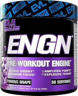 Nutrition ENGN Pre-workout, 30 Servings, Intense Pre-Workout Powder for Increased Energy, Power, and Focus (Furious Grape) Pikatropin-Free